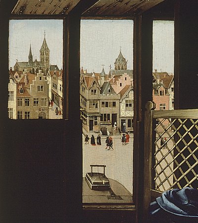 St. Joseph afgebeeld als een middeleeuwse timmerman (detail) door Master of Flémalle